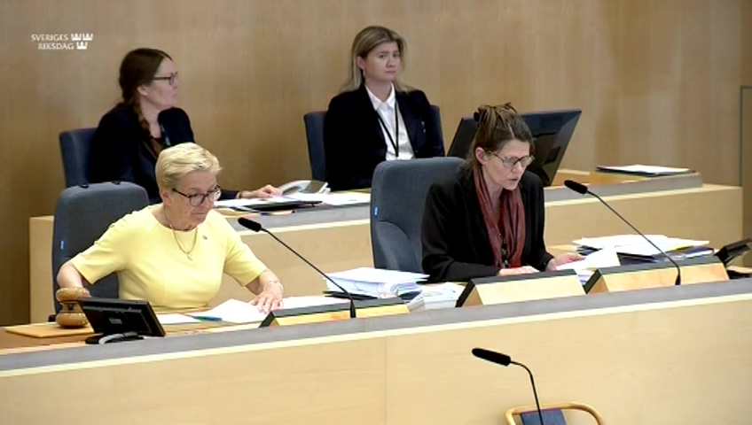 Stillbild från debatten i kammaren