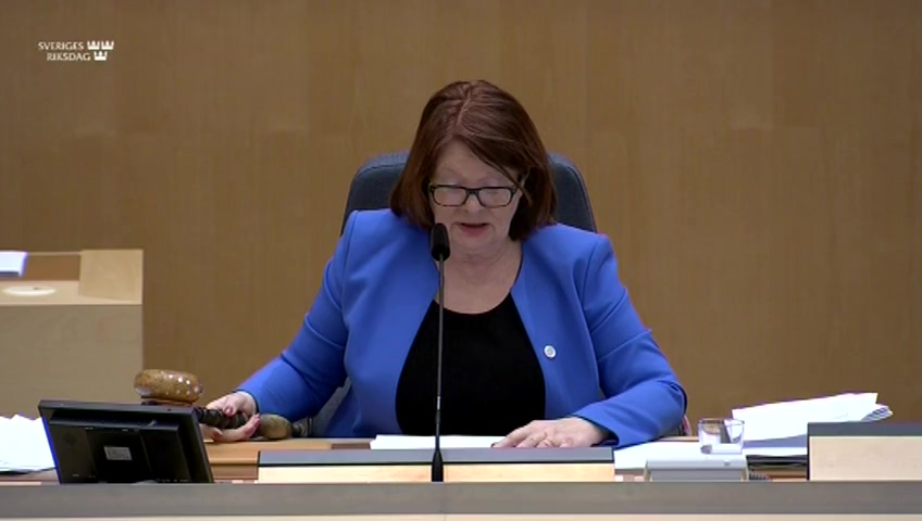 Stillbild från debatten i kammaren