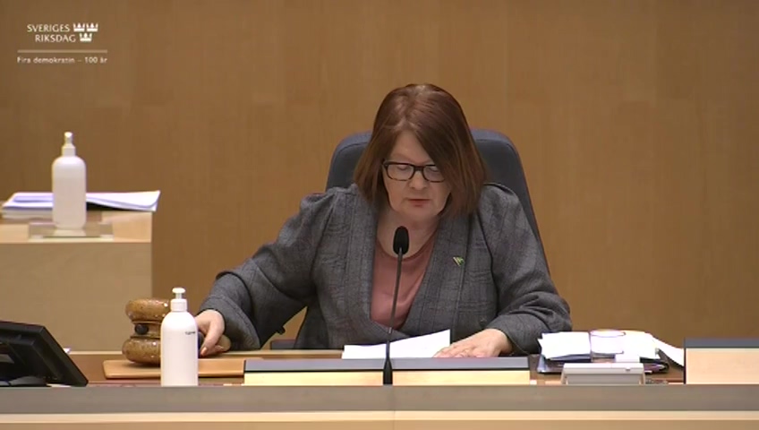 Stillbild från debatten i kammaren