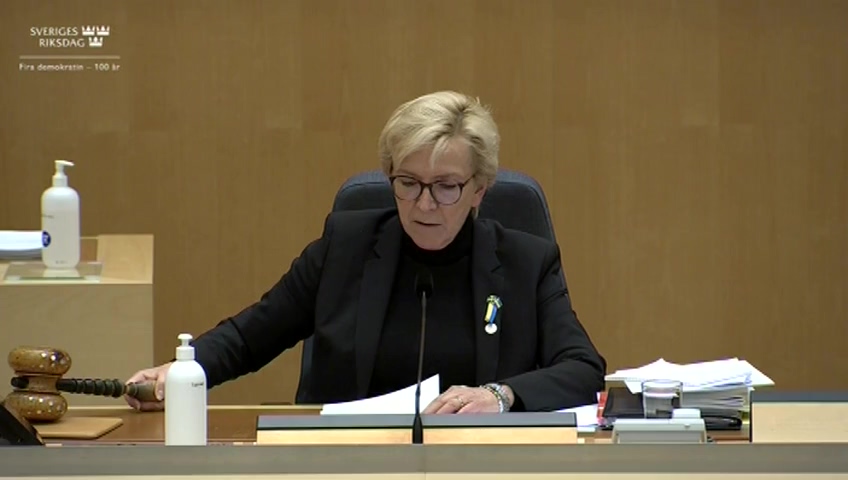 Stillbild från debatten i kammaren