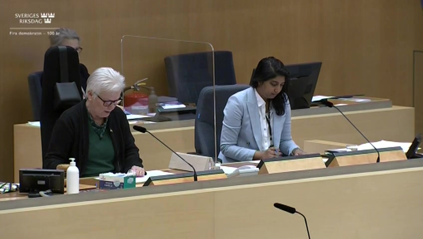 Stillbild från debatten i kammaren