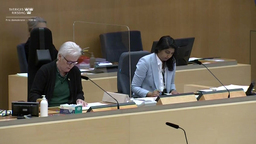 Stillbild från debatten i kammaren