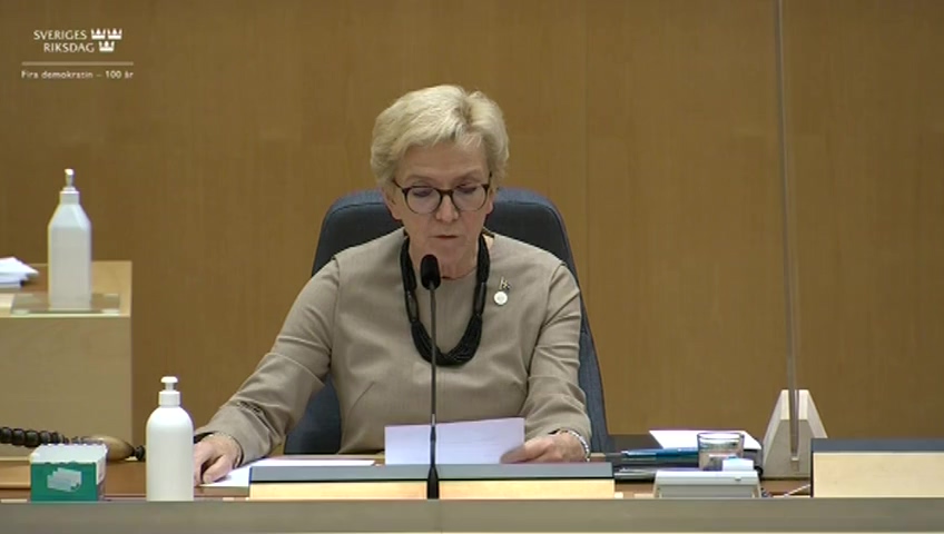 Stillbild från debatten i kammaren