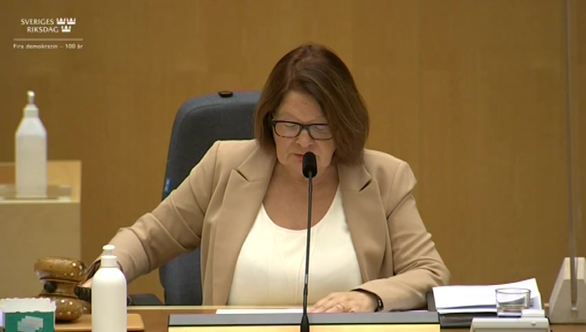 Stillbild från debatten i kammaren