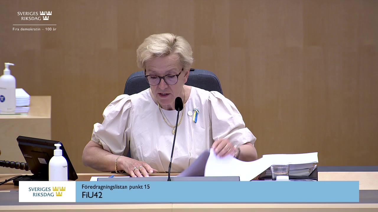Stillbild från Debatt om förslag: Utvärdering av statens upplåning och skuldförvaltning 2017–2021