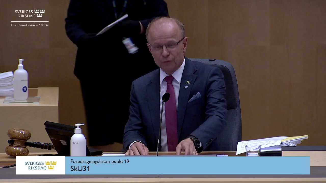 Stillbild från Debatt om förslag: Översyn av vissa bestämmelser om tullfrihet