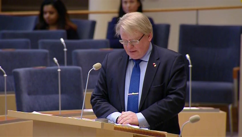 Stillbild från Interpellationsdebatt: Försvarets användning av brandskum med giftiga kemikalier