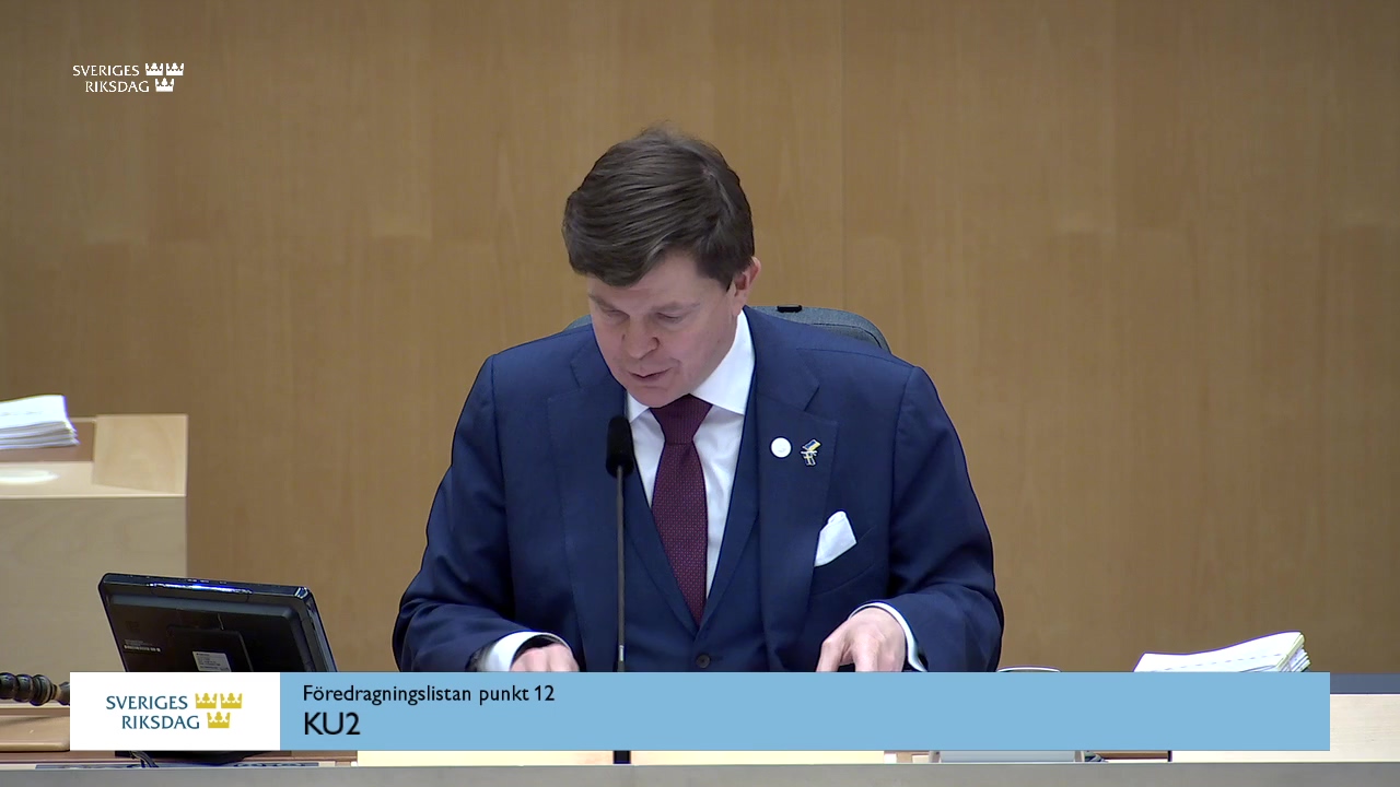 Stillbild från Debatt om förslag: En ny beteckning för kommuner på regional nivå och vissa frågor om regionindelning (vilande grundlagsförslag)