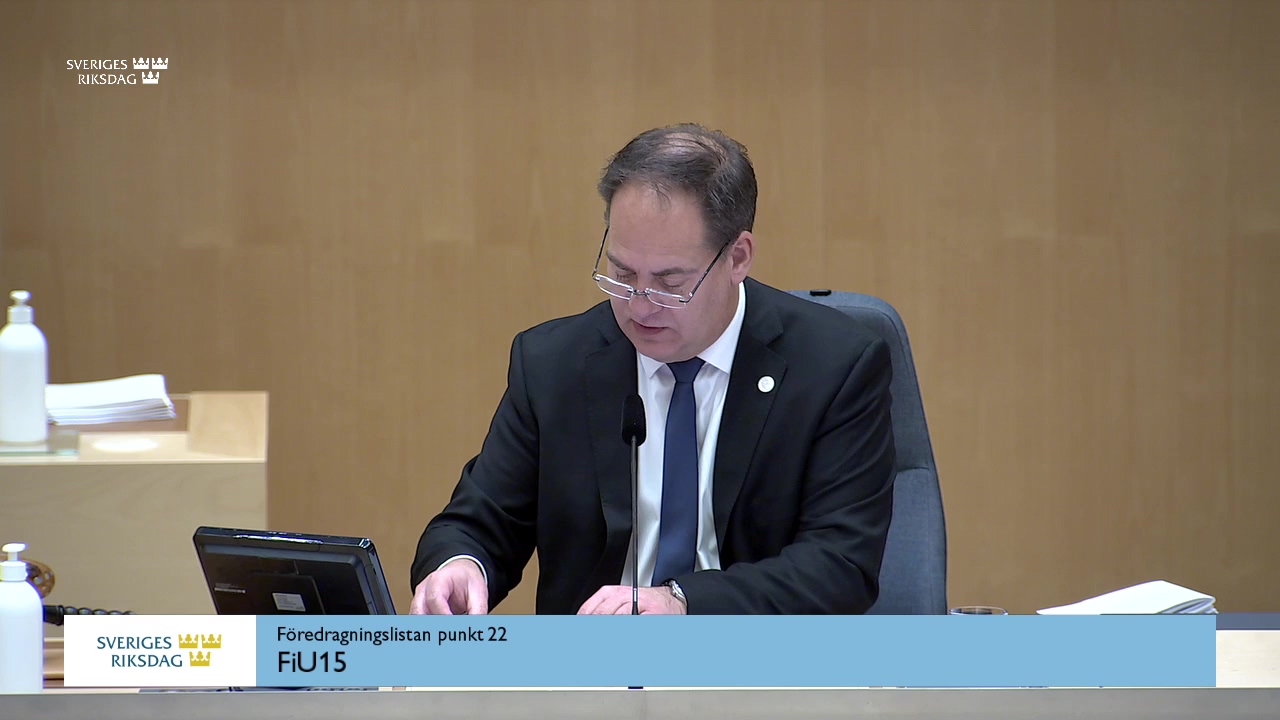 Stillbild från Debatt om förslag: Samverkan mot penningtvätt och finansiering av terrorism