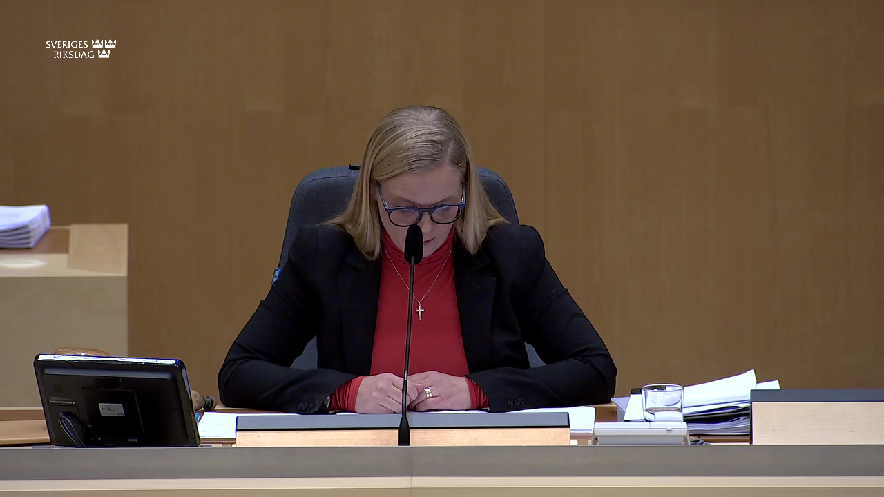 Stillbild från debatten i kammaren