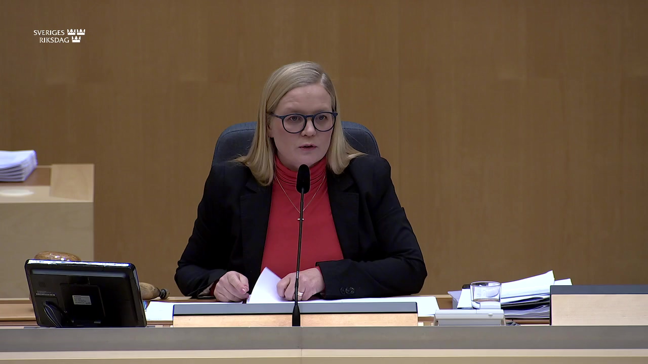 Stillbild från debatten i kammaren