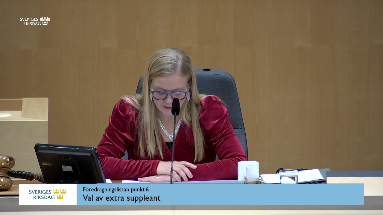 Stillbild från Övrigt kammaren: Val av extra suppleant
