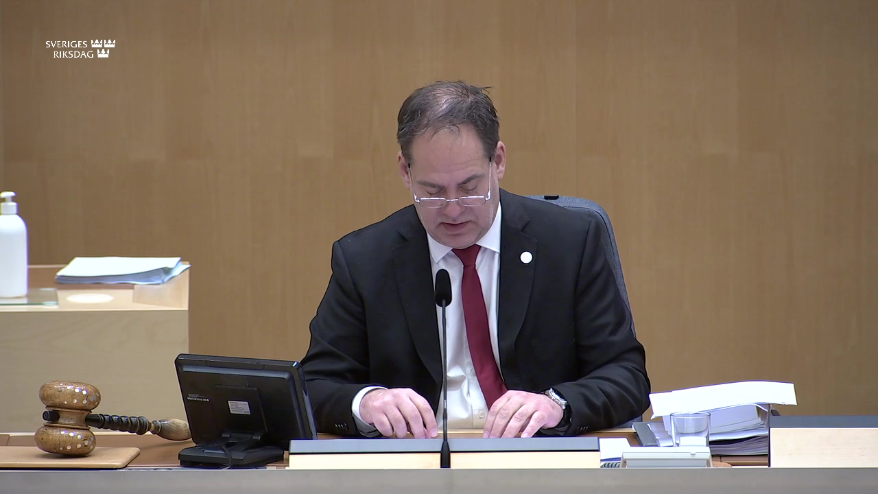 Stillbild från Debatt om förslag: Uppföljning av riksdagens tillämpning av subsidiaritetsprincipen