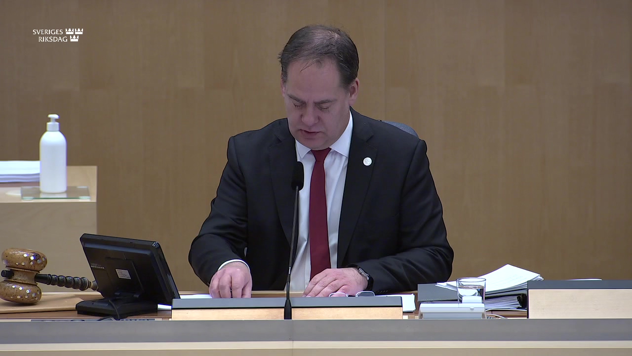 Stillbild från Debatt om förslag: Integritetsskydd vid signalspaning i försvarsunderrättelseverksamhet