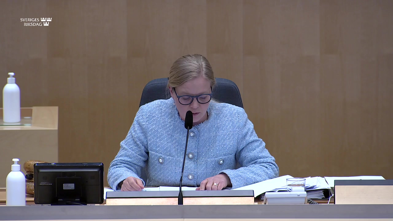 Stillbild från debatten i kammaren