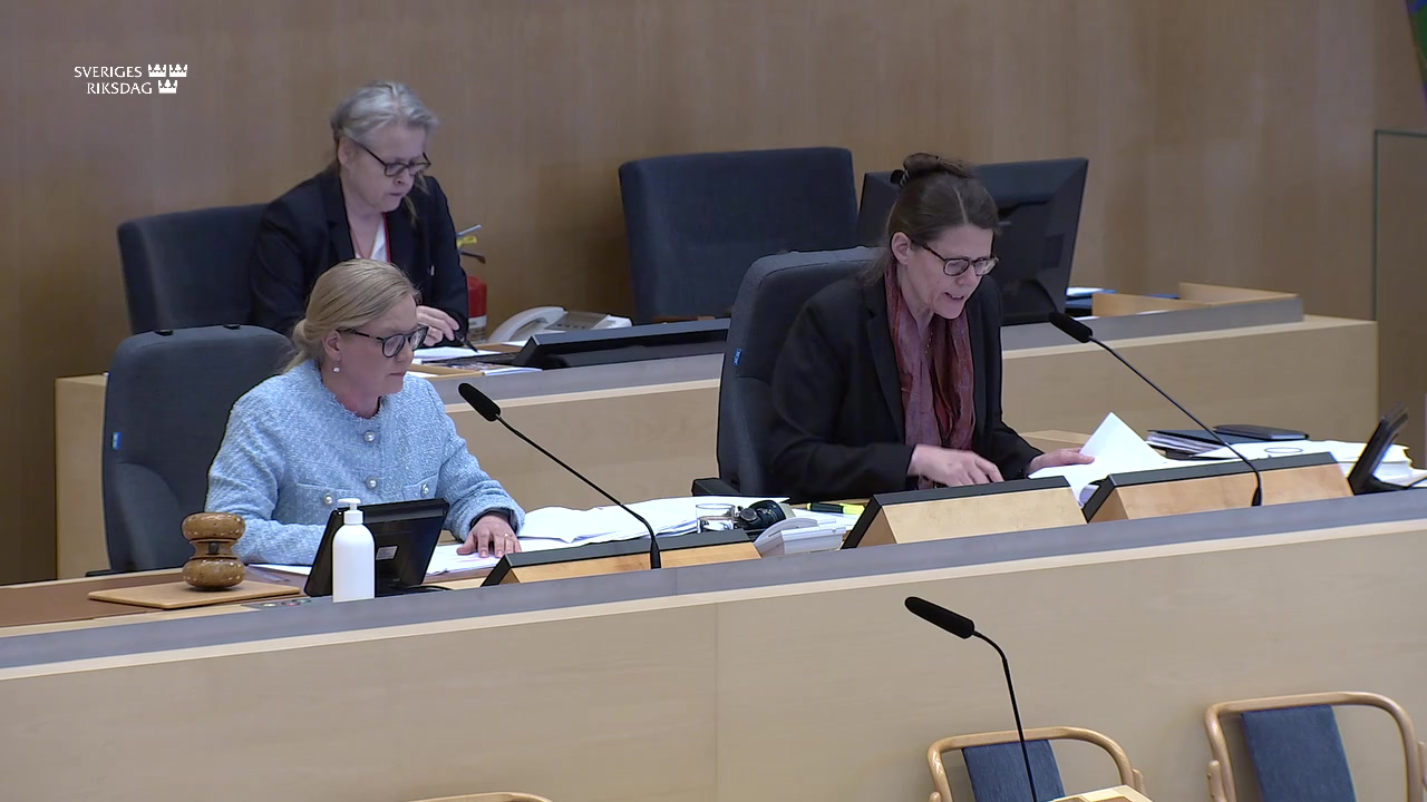 Stillbild från debatten i kammaren