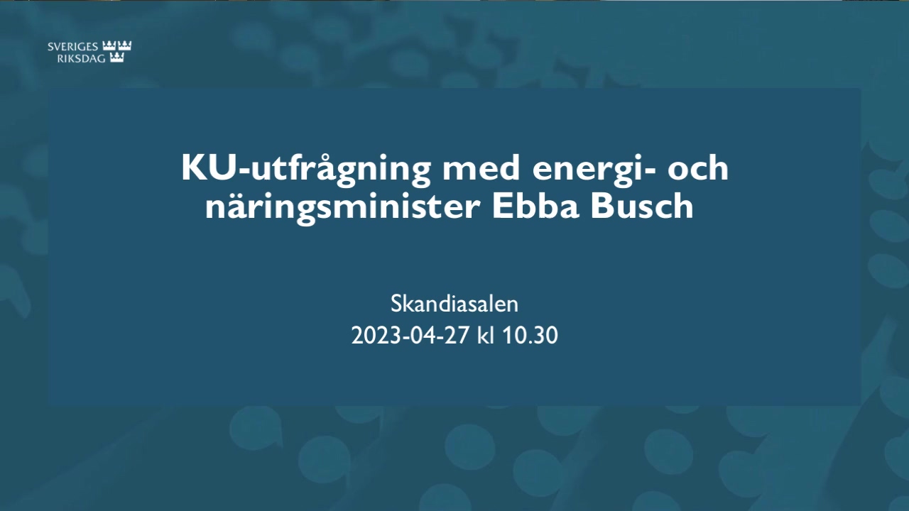 Stillbild från Öppen utfrågning: KU-utfrågning med energi- och näringsminister Ebba Busch (KD)