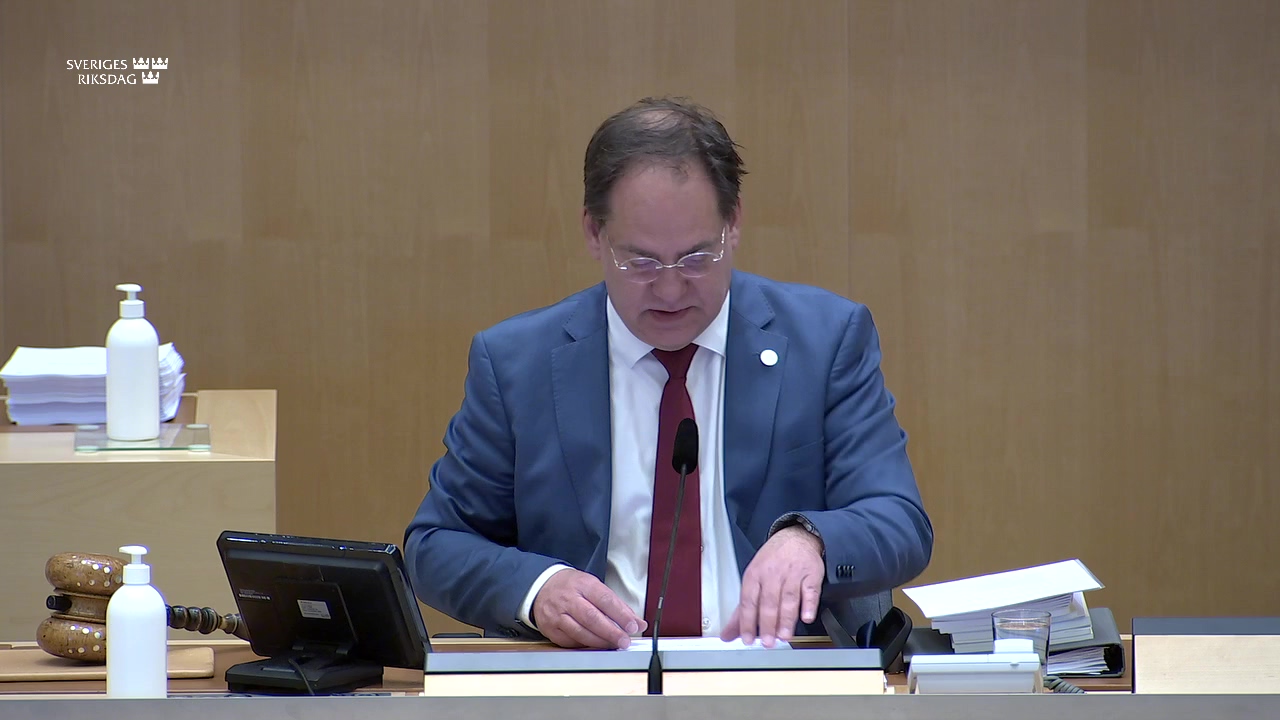 Stillbild från Debatt om förslag: Utökade möjligheter att besluta om undantag från lagen om upphandling på försvars- och säkerhetsområdet med hänsyn till Sveriges väsentliga säkerhetsintressen