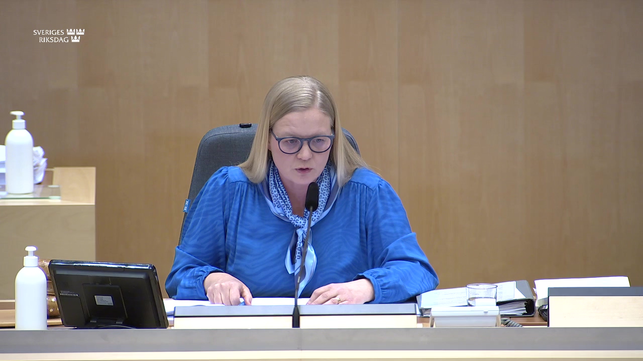 Stillbild från debatten i kammaren