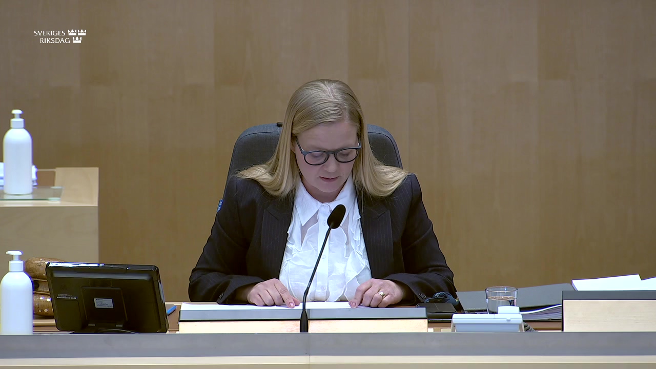 Stillbild från debatten i kammaren