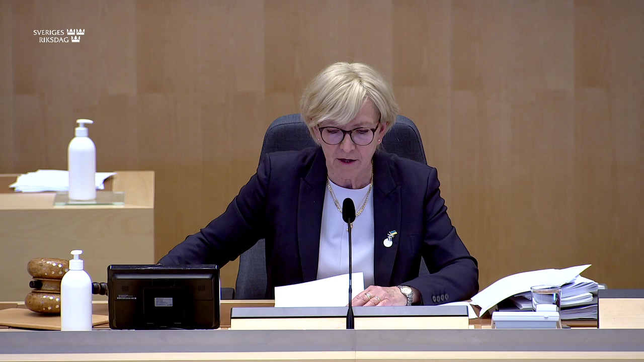 Stillbild från debatten i kammaren