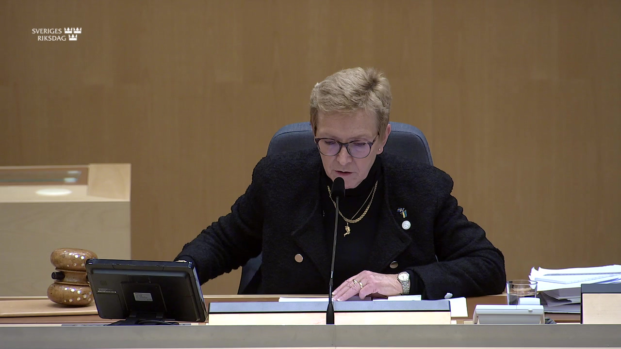 Stillbild från debatten i kammaren