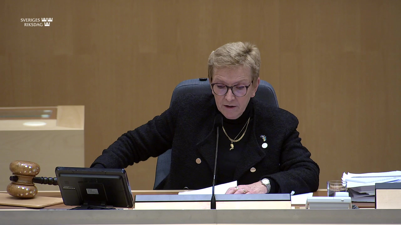 Stillbild från debatten i kammaren