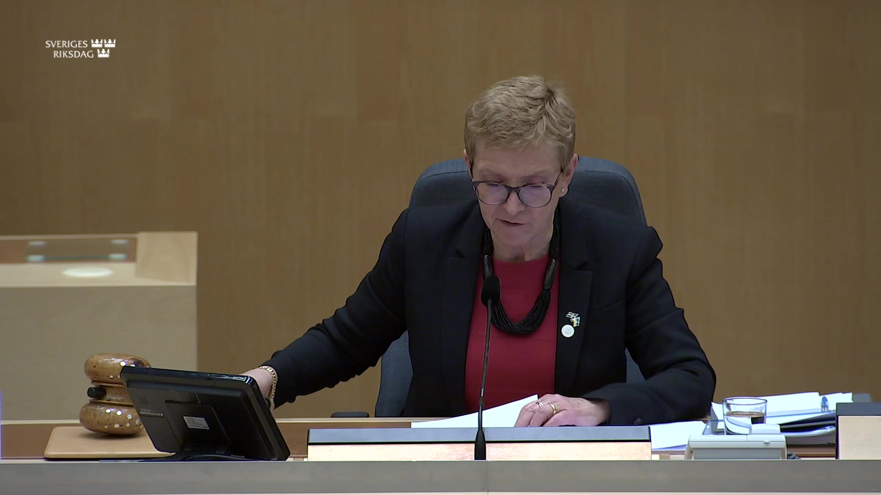 Stillbild från debatten i kammaren