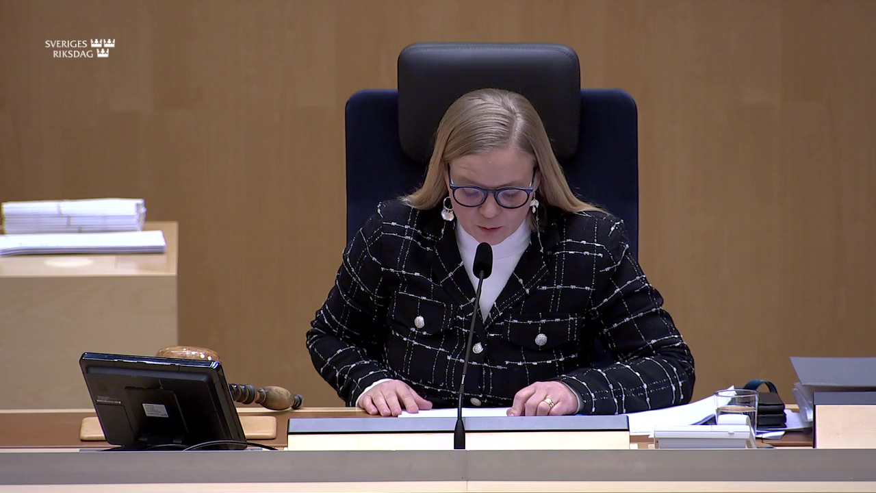 Stillbild från debatten i kammaren