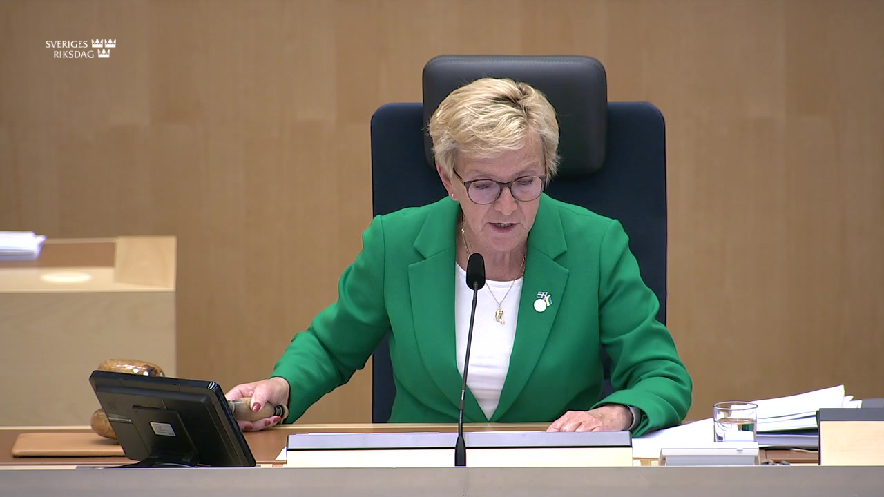Stillbild från debatten i kammaren