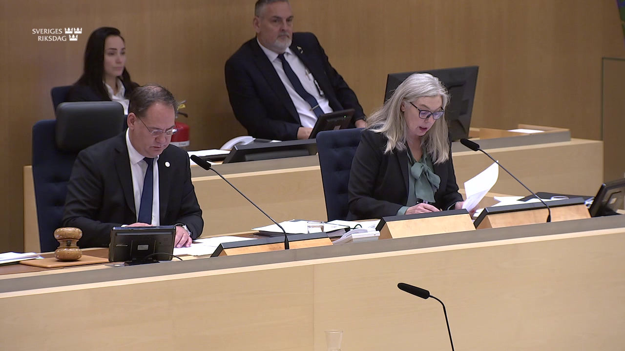 Stillbild från debatten i kammaren