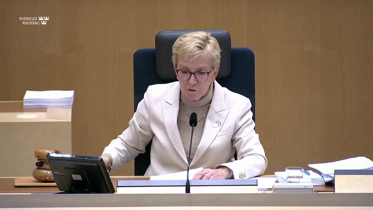 Stillbild från debatten i kammaren