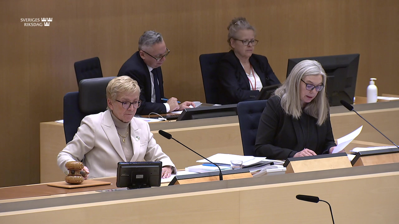 Stillbild från debatten i kammaren
