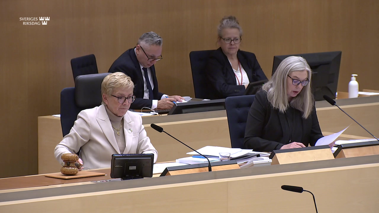 Stillbild från debatten i kammaren