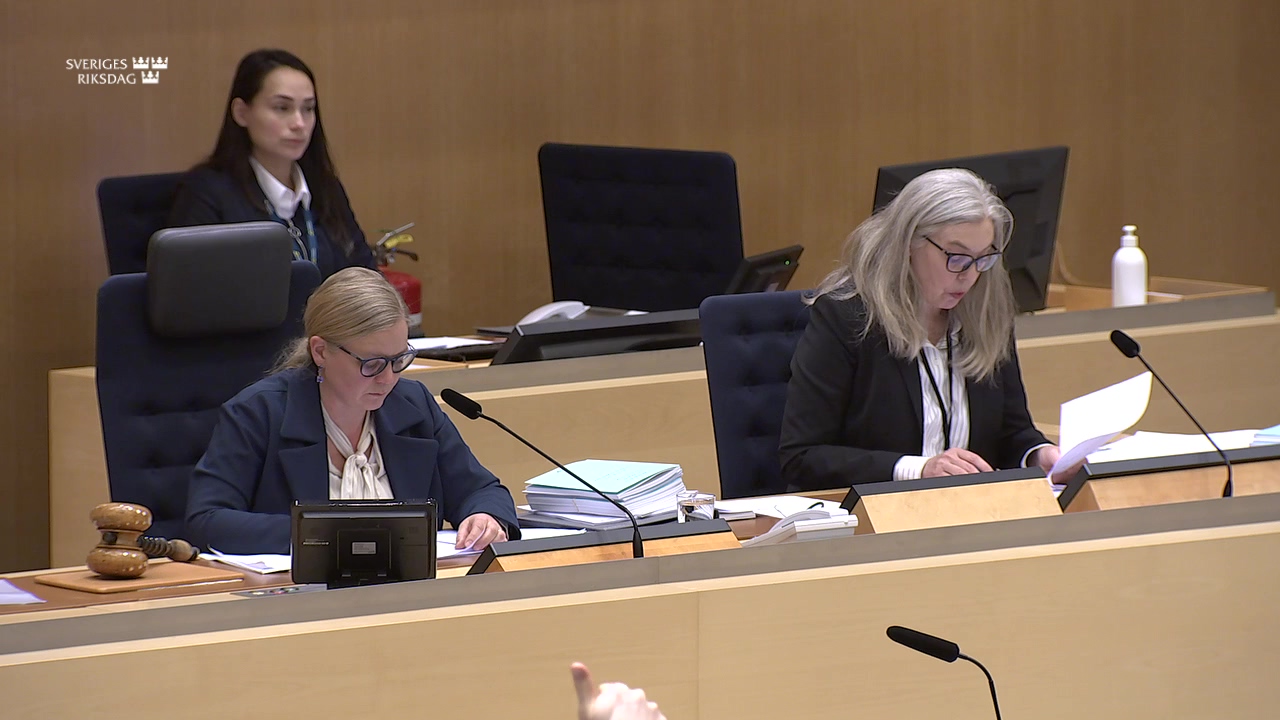 Stillbild från debatten i kammaren