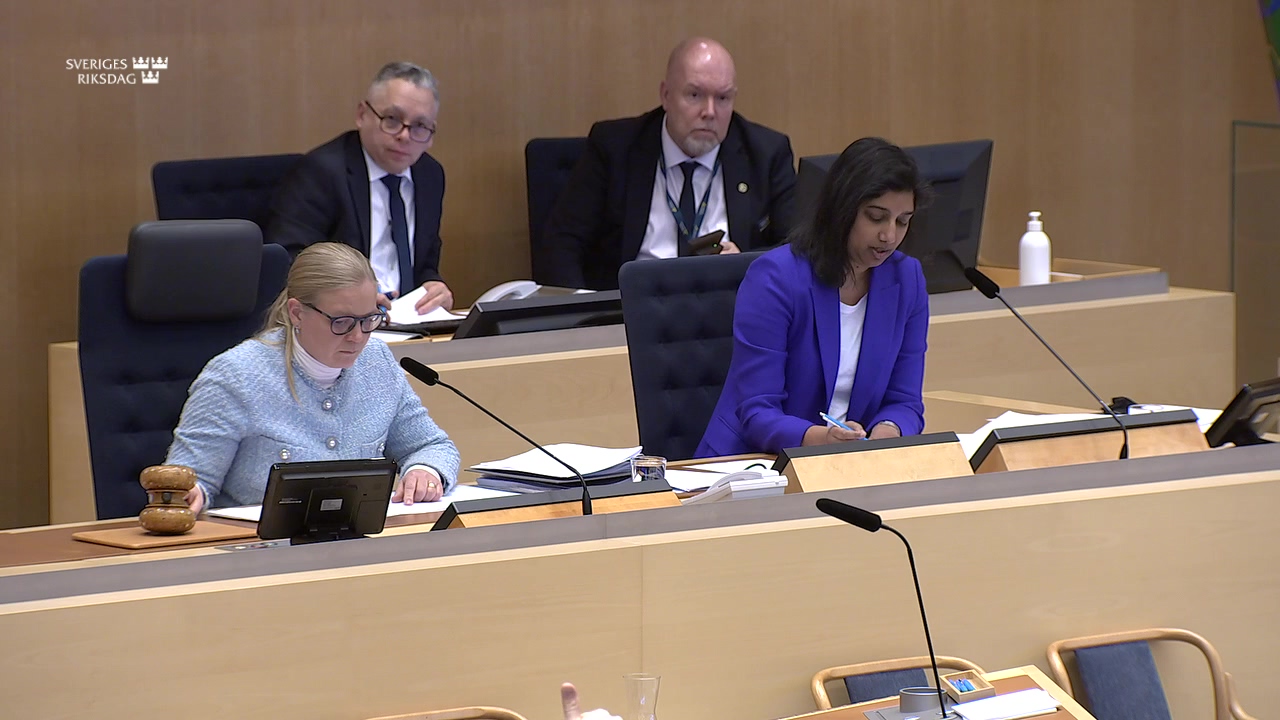 Stillbild från debatten i kammaren