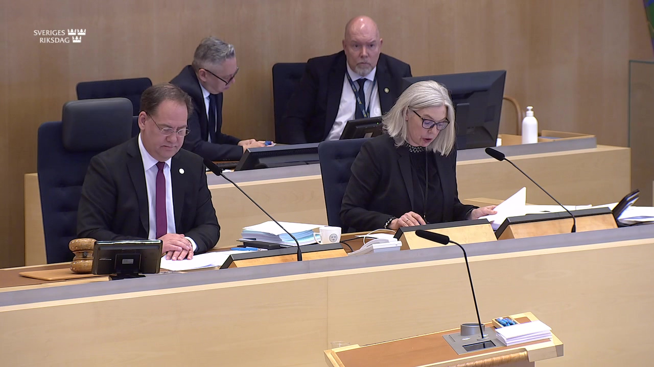 Stillbild från debatten i kammaren