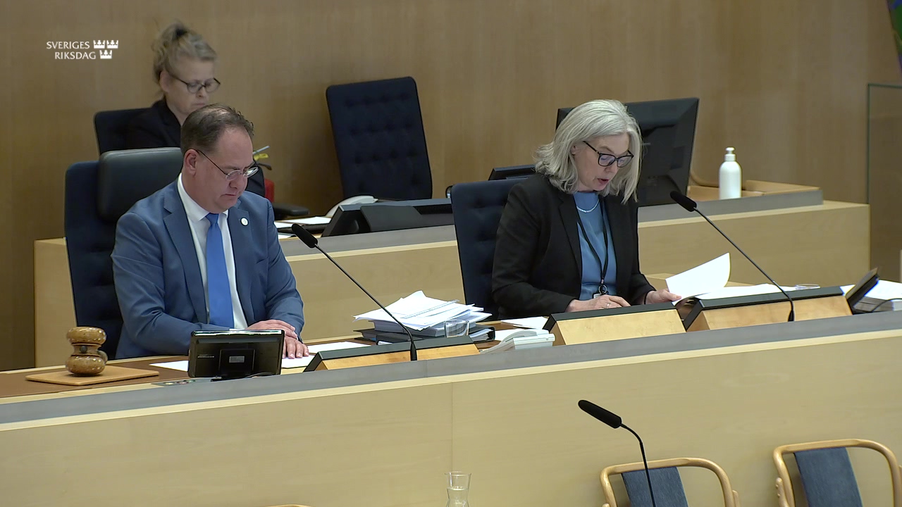 Stillbild från debatten i kammaren