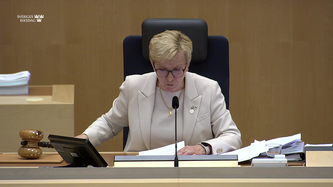 Stillbild från debatten i kammaren