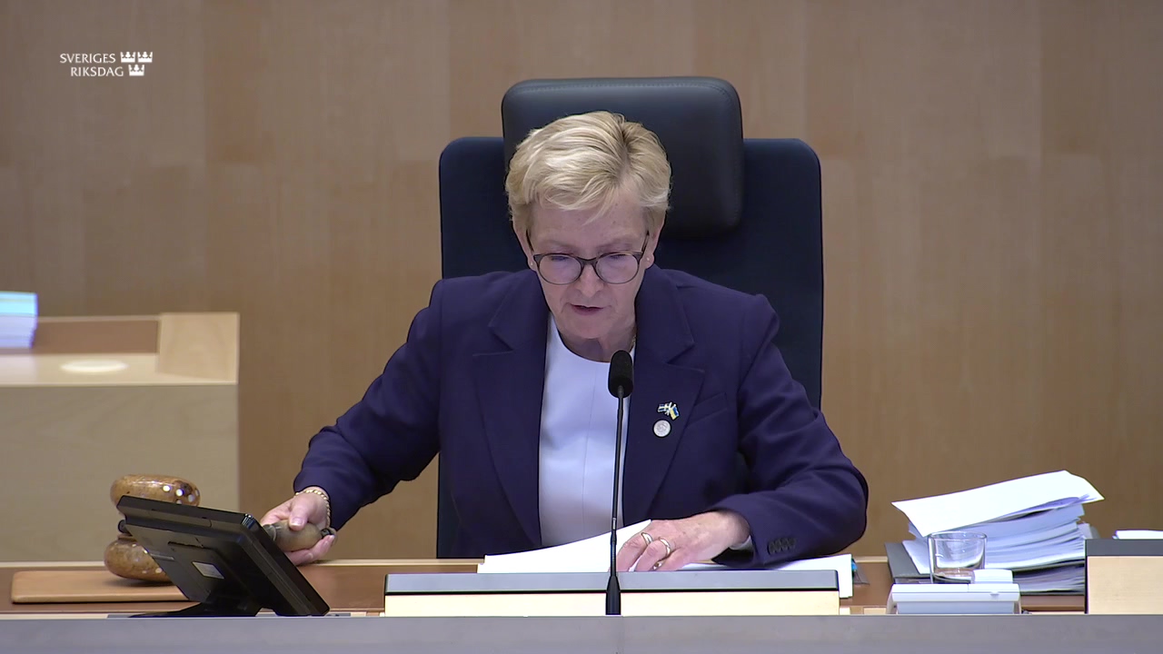 Stillbild från debatten i kammaren