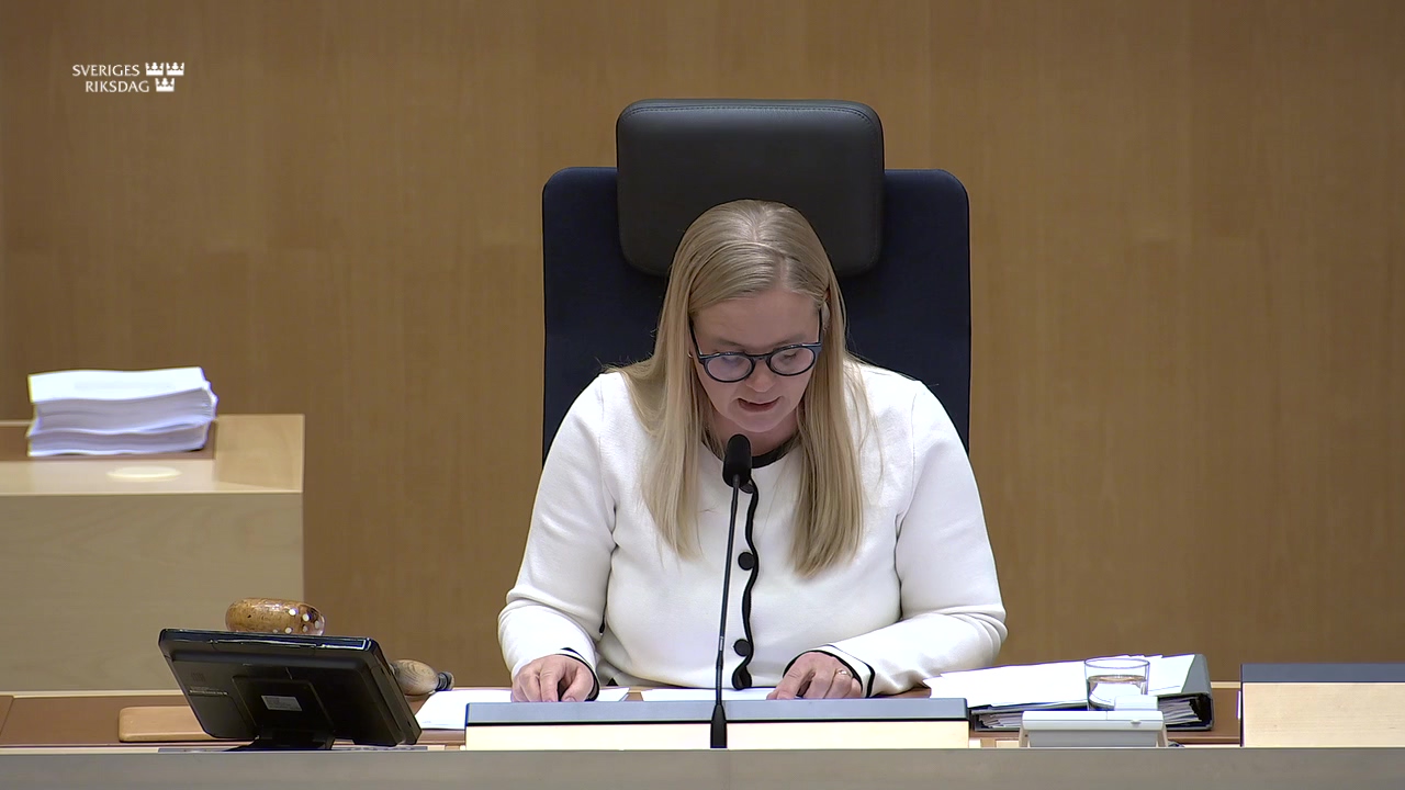 Stillbild från debatten i kammaren