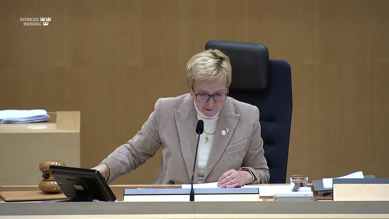 Stillbild från debatten i kammaren