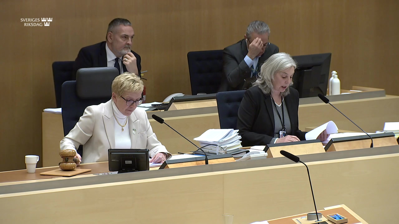 Stillbild från debatten i kammaren