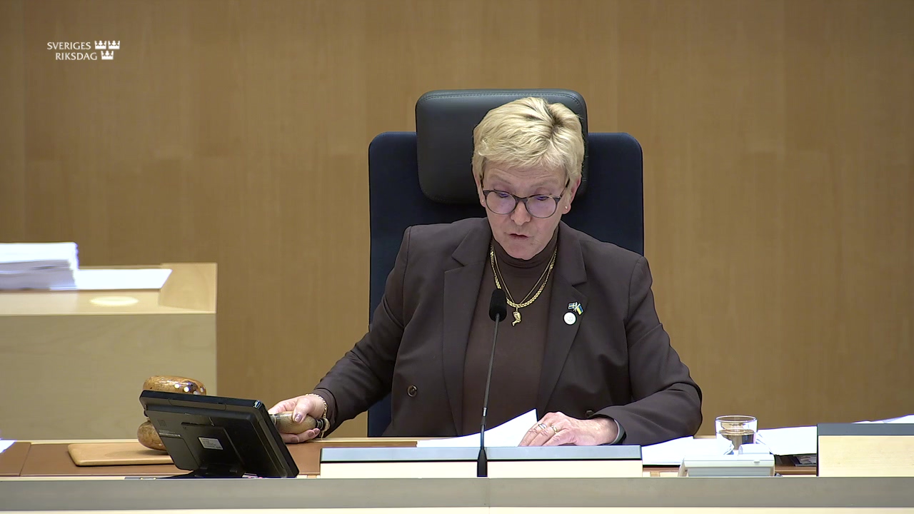 Stillbild från debatten i kammaren