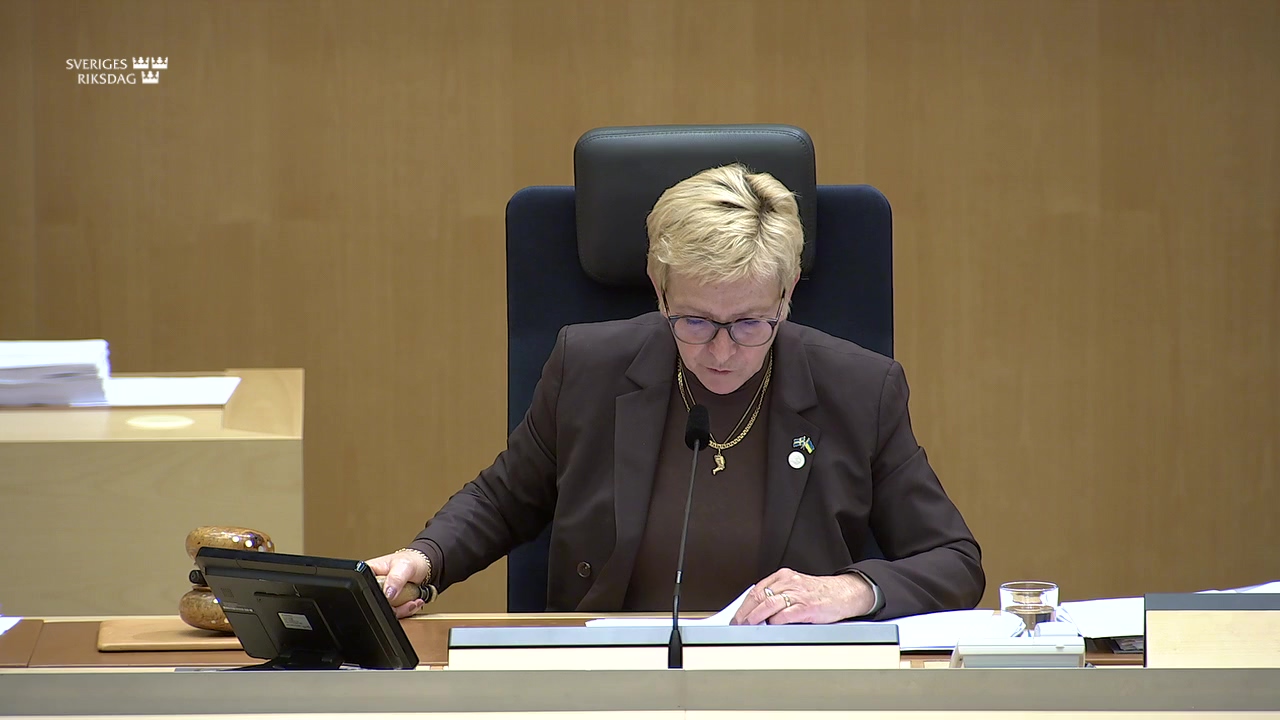 Stillbild från debatten i kammaren