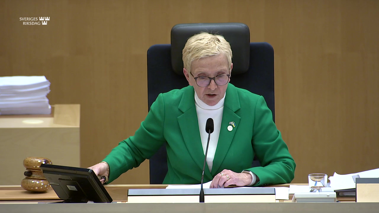 Stillbild från debatten i kammaren