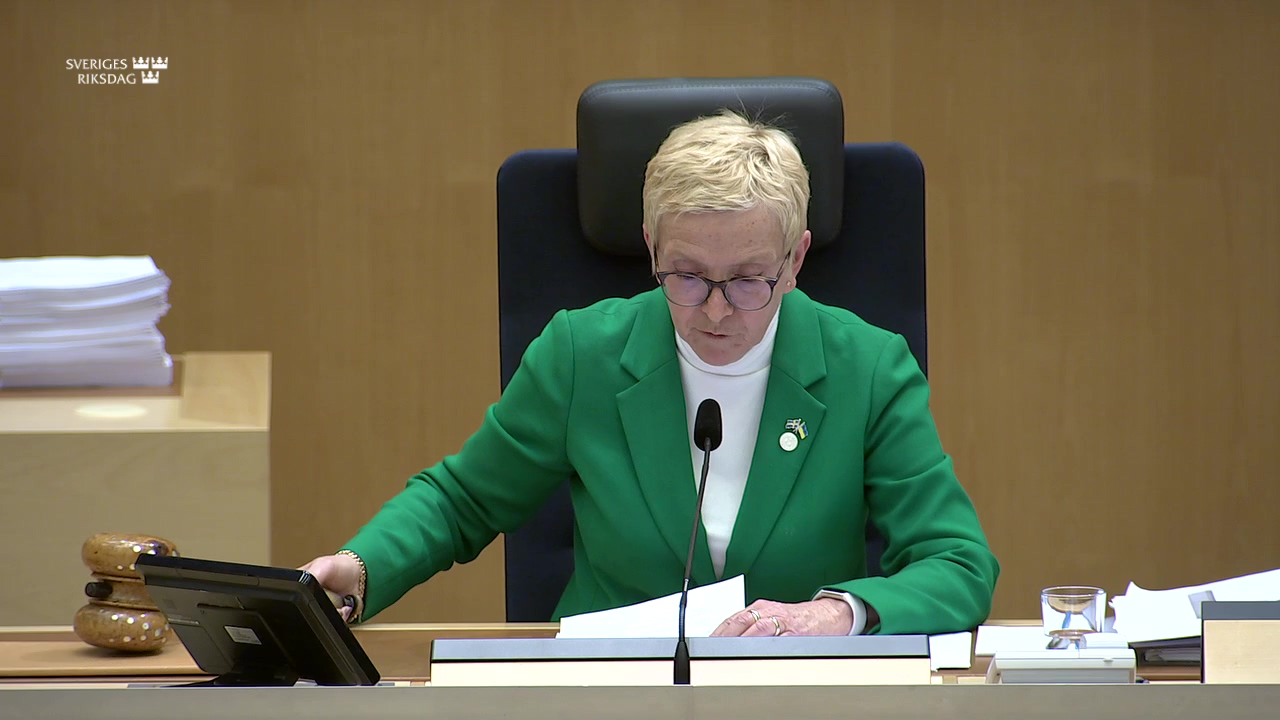 Stillbild från debatten i kammaren