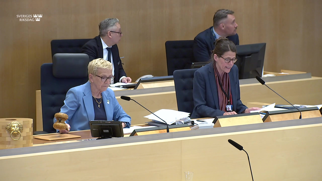 Stillbild från debatten i kammaren