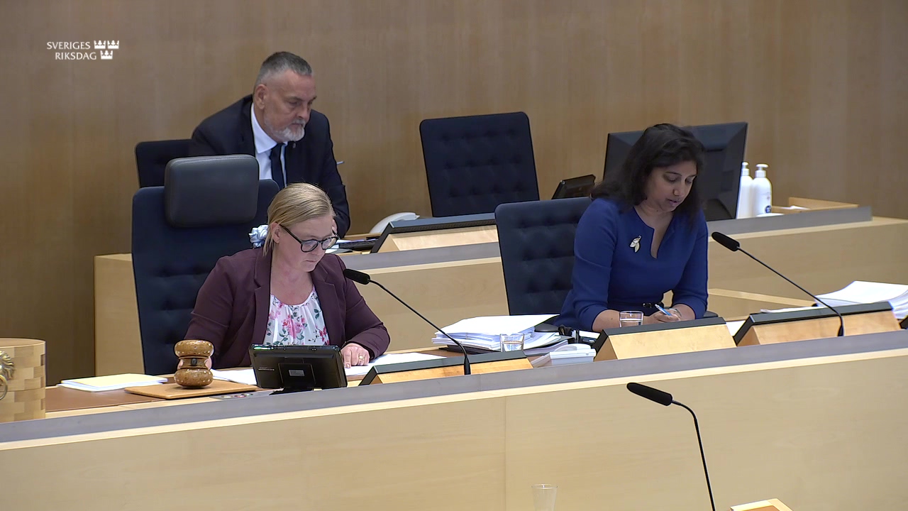 Stillbild från debatten i kammaren