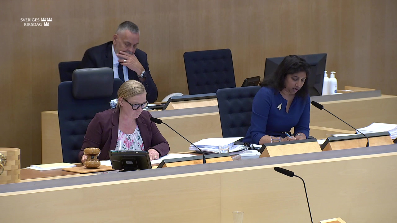 Stillbild från debatten i kammaren